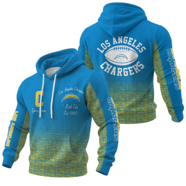 Los Angeles Chargers Waffle Pullover Hoodie Custom Your Name