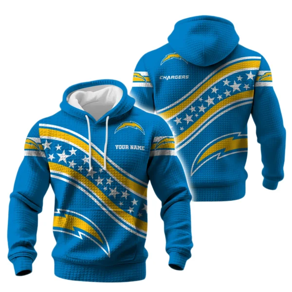 Los Angeles Chargers Waffle Pullover Hoodie Personalize Your Name