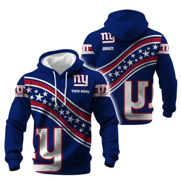 New York Giants Waffle Pullover Hoodie Personalize Your Name