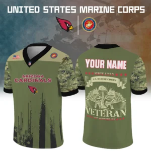 Arizona Cardinals x US Marine Corps 250th Anniversary V-Neck Short Sleeve Jersey Limited 2026 Custom Your Name