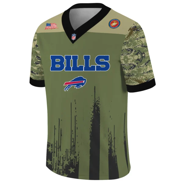 Buffalo Bills x US Marine Corps 250th Anniversary V-Neck Short Sleeve Jersey 3D Limited 2026 Custom Your Name