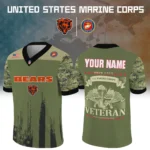Chicago Bears x US Marine Corps 250th Anniversary V-Neck Short Sleeve Jersey 3D Limited 2026 Custom Your Name