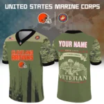Cleveland Browns x US Marine Corps 250th Anniversary V-Neck Short Sleeve Jersey 3D Limited 2026 Custom Your Name