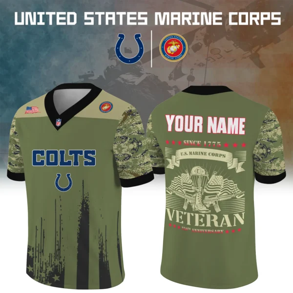 Indianapolis Colts x US Marine Corps 250th Anniversary V-Neck Short Sleeve Jersey 3D Limited 2026 Custom Your Name