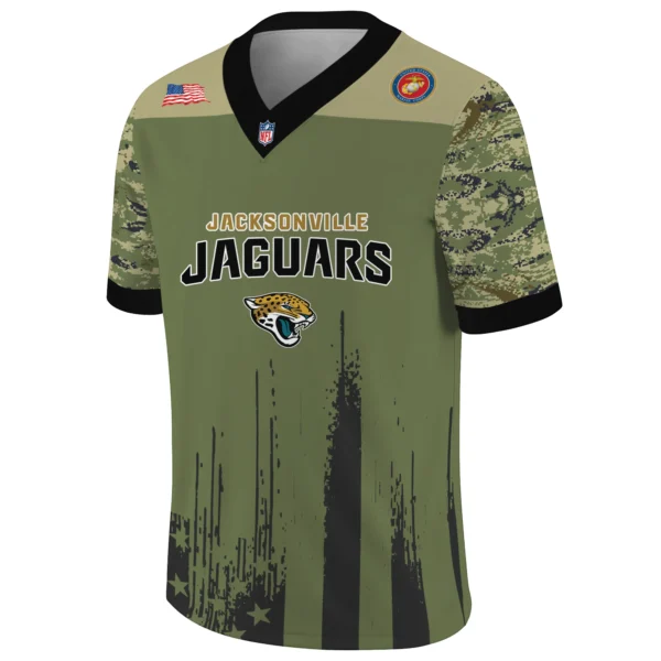 Jacksonville Jaguars x US Marine Corps 250th Anniversary V-Neck Short Sleeve Jersey 3D Limited 2026 Custom Your Name