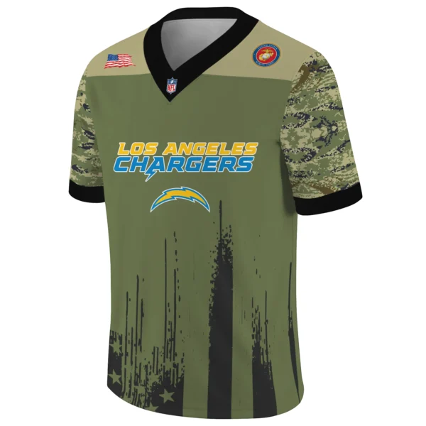 Los Angeles Chargers x US Marine Corps 250th Anniversary V-Neck Short Sleeve Jersey 3D Limited 2026 Custom Your Name