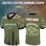 Los Angeles Chargers x US Marine Corps 250th Anniversary V-Neck Short Sleeve Jersey 3D Limited 2026 Custom Your Name