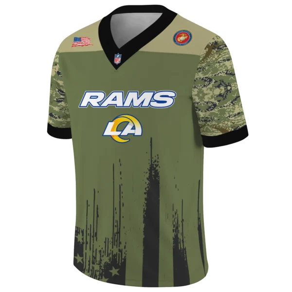Los Angeles Rams x US Marine Corps 250th Anniversary V-Neck Short Sleeve Jersey 3D Limited 2026 Custom Your Name