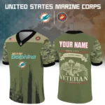 Miami Dolphins x US Marine Corps 250th Anniversary V-Neck Short Sleeve Jersey 3D Limited 2026 Custom Your Name