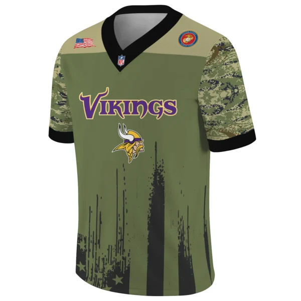 Minnesota Vikings x US Marine Corps 250th Anniversary V-Neck Short Sleeve Jersey 3D Limited 2026 Custom Your Name
