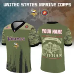Minnesota Vikings x US Marine Corps 250th Anniversary V-Neck Short Sleeve Jersey 3D Limited 2026 Custom Your Name