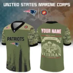 New England Patriots x US Marine Corps 250th Anniversary V-Neck Short Sleeve Jersey 3D Limited 2026 Custom Your Name