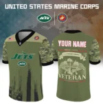 New York Jets x US Marine Corps 250th Anniversary V-Neck Short Sleeve Jersey 3D Limited 2026 Custom Your Name