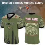 New Orleans Saints x US Marine Corps 250th Anniversary V-Neck Short Sleeve Jersey 3D Limited 2026 Custom Your Name