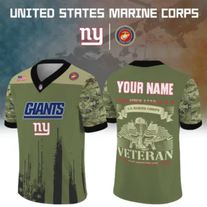 New York Giants x US Marine Corps 250th Anniversary V-Neck Short Sleeve Jersey 3D Limited 2026 Custom Your Name