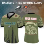 Philadelphia Eagles x US Marine Corps 250th Anniversary V-Neck Short Sleeve Jersey 3D Limited 2026 Custom Your Name