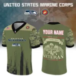 Seattle Seahawks x US Marine Corps 250th Anniversary V-Neck Short Sleeve Jersey 3D Limited 2026 Custom Your Name