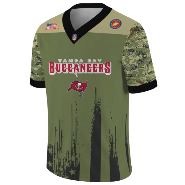 Tampa Bay Buccaneers x US Marine Corps 250th Anniversary V-Neck Short Sleeve Jersey 3D Limited 2026 Custom Your Name