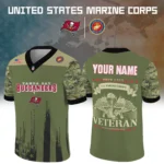Tampa Bay Buccaneers x US Marine Corps 250th Anniversary V-Neck Short Sleeve Jersey 3D Limited 2026 Custom Your Name