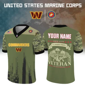 Washington Commanders x US Marine Corps 250th Anniversary V-Neck Short Sleeve Jersey 3D Limited 2026 Custom Your Name