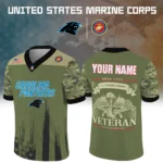 Carolina Panthers x US Marine Corps 250th Anniversary V-Neck Short Sleeve Jersey 3D Limited 2026 Custom Your Name