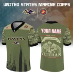 Baltimore Ravens x US Marine Corps 250th Anniversary V-Neck Short Sleeve Jersey 3D Limited 2026 Custom Your Name
