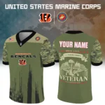 Cincinnati Bengals x US Marine Corps 250th Anniversary V-Neck Short Sleeve Jersey 3D Limited 2026 Custom Your Name