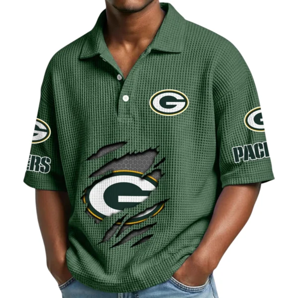 Green Bay Packers Waffle Polo Shirt Custom Your Name