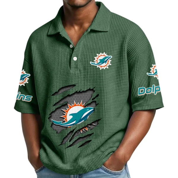 Miami Dolphins Waffle Polo Shirt Custom Your Name