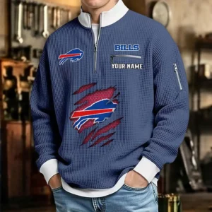 Buffalo Bills Waffle Sweatshirt Quarter-Zip Stand Collar 2026 Limited Personalize Name