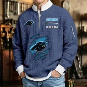 Carolina Panthers Waffle Sweatshirt Quarter-Zip Stand Collar 2026 Limited Personalize Name