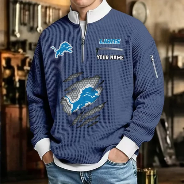 Detroit Lions Waffle Sweatshirt Quarter-Zip Stand Collar 2026 Limited Personalize Name