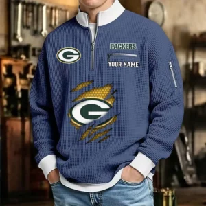 Green Bay Packers Waffle Sweatshirt Quarter-Zip Stand Collar 2026 Limited Personalize Name