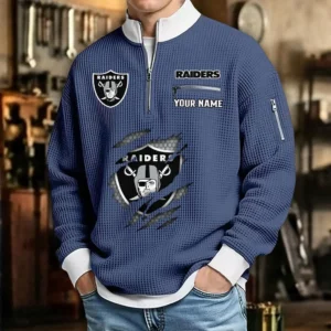 Las Vegas Raiders Waffle Sweatshirt Quarter-Zip Stand Collar 2026 Limited Personalize Name