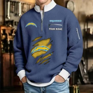 Los Angeles Chargers Waffle Sweatshirt Quarter-Zip Stand Collar 2026 Limited Personalize Name