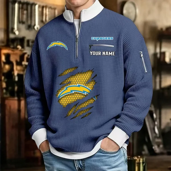 Los Angeles Chargers Waffle Sweatshirt Quarter-Zip Stand Collar 2026 Limited Personalize Name