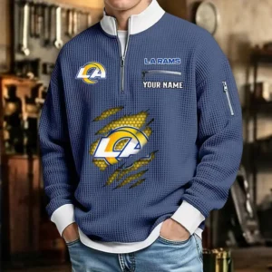 Los Angeles Rams Waffle Sweatshirt Quarter-Zip Stand Collar 2026 Limited Personalize Name