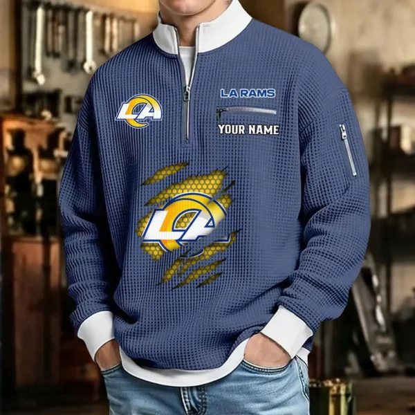 Los Angeles Rams Waffle Sweatshirt Quarter-Zip Stand Collar 2026 Limited Personalize Name