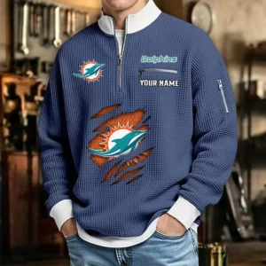 Miami Dolphins Waffle Sweatshirt Quarter-Zip Stand Collar 2026 Limited Personalize Name
