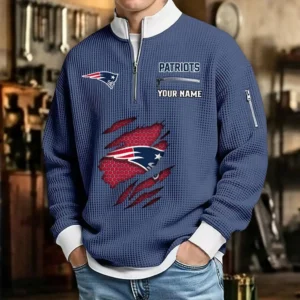 New England Patriots Waffle Sweatshirt Quarter-Zip Stand Collar 2026 Limited Personalize Name