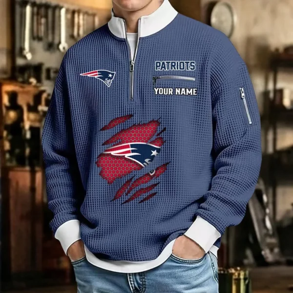 New England Patriots Waffle Sweatshirt Quarter-Zip Stand Collar 2026 Limited Personalize Name