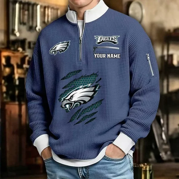 Philadelphia Eagles Waffle Sweatshirt Quarter-Zip Stand Collar 2026 Limited Personalize Name