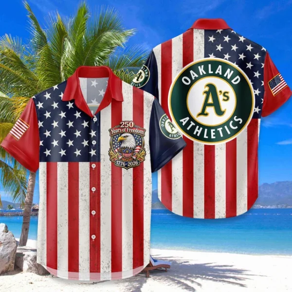 Athletics Hawaiian Shirt 250 Years of Freedom Anniversary 1776-2026 USA Flag Premium Crinkle Textured