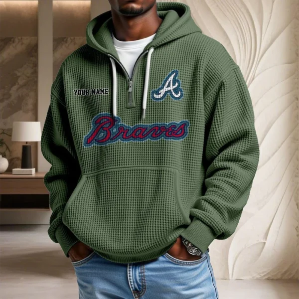 Atlanta Braves Waffle Knit Hoodie Quarter Zip New 2026 Personalize Name