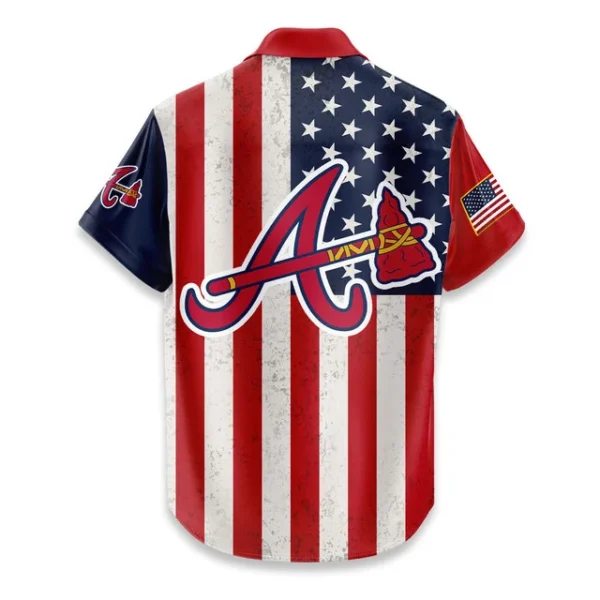 Atlanta Braves Hawaiian Shirt 250 Years of Freedom Anniversary 1776-2026 USA Flag Premium Crinkle Textured