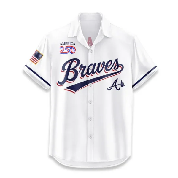 Atlanta Braves Hawaiian Shirt 2026 Limited Edition America’s 250th Anniversary USA Flag Premium Crinkle Textured