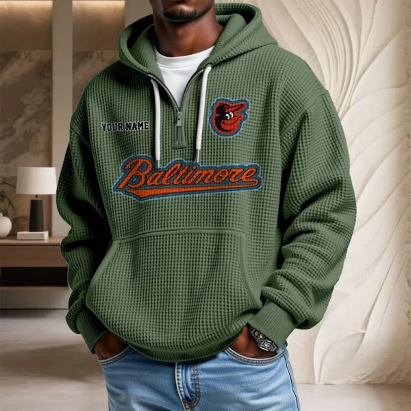 Baltimore Orioles Waffle Knit Hoodie Quarter Zip New 2026 Personalize Name