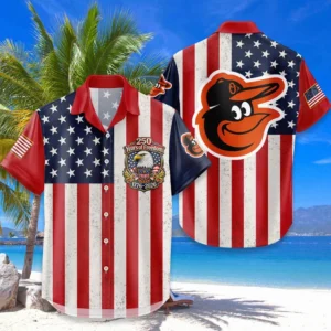 Baltimore Orioles Hawaiian Shirt 250 Years of Freedom Anniversary 1776-2026 USA Flag Premium Crinkle Textured