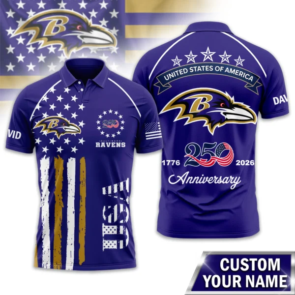 Baltimore Ravens Polo Shirt x America’s 250th Anniversary 2026 Limited Customize Name