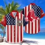 Boston Red Sox Hawaiian Shirt 250 Years of Freedom Anniversary 1776-2026 USA Flag Premium Crinkle Textured